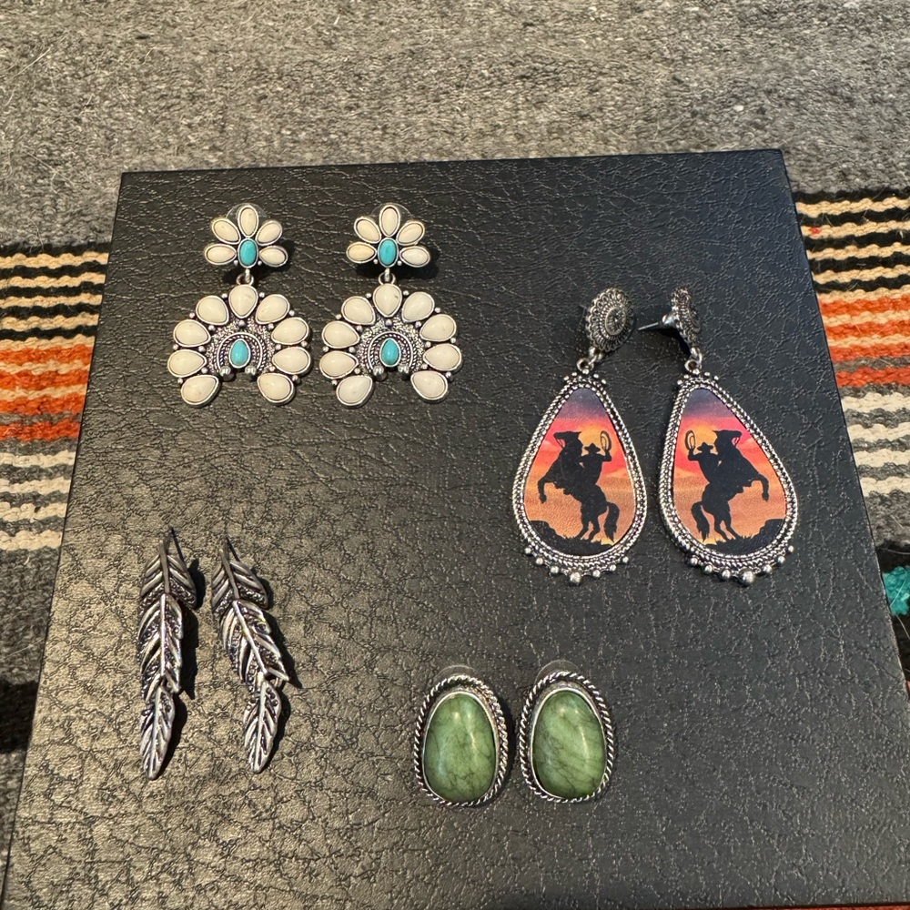 Boho Earring Set with Cowboy and Floral Designs